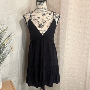 Forever 21 Black Swiss Dot V-Neck Spaghetti Strap Mini Dress